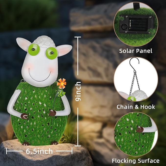 Solar Lanterns for Outside Hanging with Warm LED Lights Sheep Metal Yard Decorations Outdoor Unique Gift for Patio Garden Decor