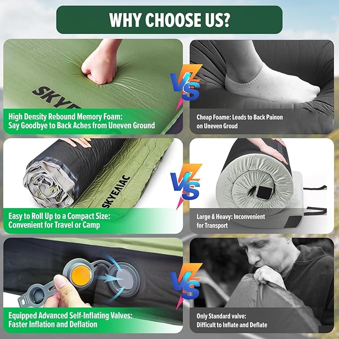 4" Thick Self Inflating Sleeping Pad with 13R Memory Foam, 78" x 29" Camping Mattress with Pump Sack, Portable Roll Up Bed, Inflatable Outdoor Mat for Rooftop Tent Car Truck Van, 4 Season