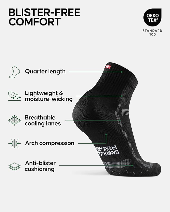 DANISH ENDURANCE Ultra-Comfort Quarter Running Socks - 3 or 5 Pack