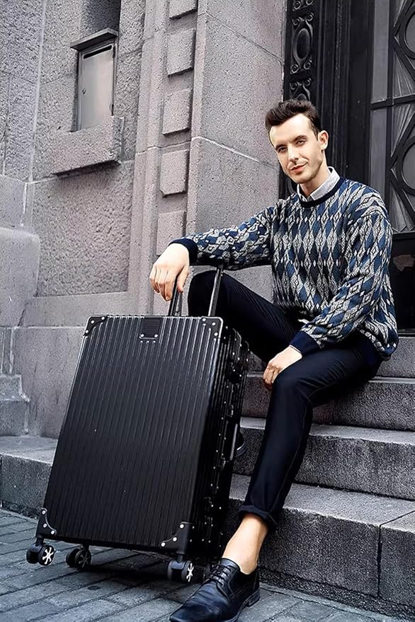 HotWay 24 Inch Checked in Luggage with Aluminum Frame,PC Hard Shell Suitcase with Spinner Wheels and TSA Lock, Large Suitcase for Travel, Black