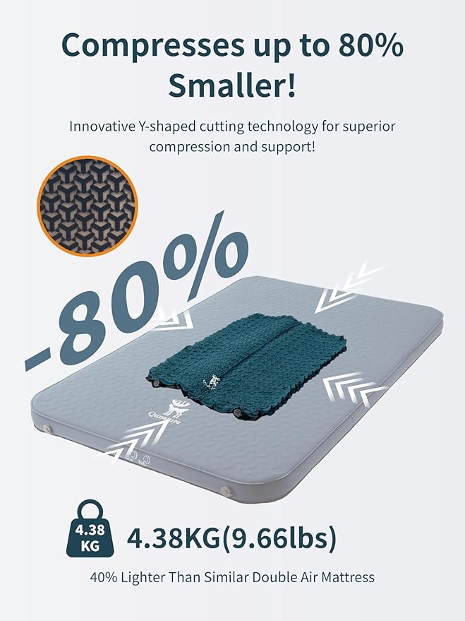 4" Thick Self Inflating Sleeping Pad with Foam, Air Camping Mattress,Innovative Y-Shaped Telescopic Structure,High R-Value and Portable Double Camping Pad for Camping ,Travels, Car, Truck, Hiking