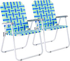 VINGLI Patio Lawn Webbed Folding Chairs Outdoor Beach Portable Camping Chair for Yard, Garden (4, Blue, Oversized)