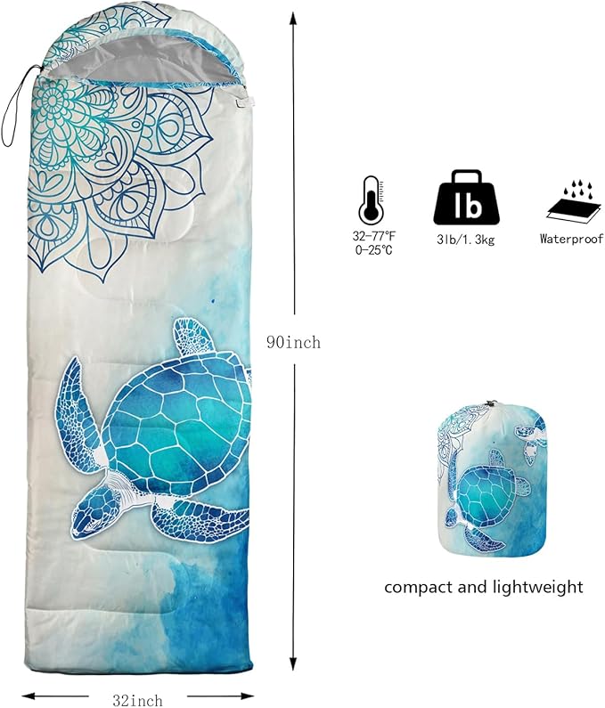 HOSIMA Cartoon Axolotl Sleeping Bags for Kids 10-12,Blue Cartoon Kids Sleeping Bags for Girls Boys,Compact Sleeping Bag for Camping Essentials and Hiking.