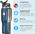 SENDESTAR 40oz Stainless Steel Water Bottle(Cold for 48 Hrs, Hot for 24 Hrs),Double Wall Vacuum Insulated Bottle with Straw Lid, Spout Lid and Flex Cap, Fit in Any Car Cup Holder，Navy