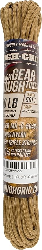 TOUGH-GRID Paracord Rope 750 lbs Nylon Parachute Cord, Made in USA Survival Kit, Outdoor Adventures, Camping, Tactical Gear & Emergency Supplies, Military Type IV Mil-Spec