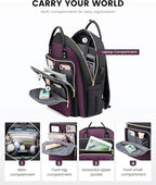 LOVEVOOK Laptop Backpack Purse for Women, 17" Laptop Bag with USB Port, Water Resistant Lightweight Daypacks for College Travel Work Business, Nurse Teacher Computer Bags, Purple Black