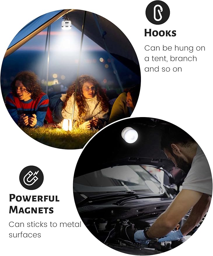 600LM Camping Lights, 5 Light Modes Camping Lantern Rechargeable with 3600 mAh Power Bank,Camping Essentials for Tent Emergency, Outdoor Hiking, Power Outages (White)