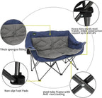 Northroad Folding Loveseat Camping Chair Portable Double Duo Full Padded Garden Chair for 2 Person Sofa w/2 Cup Holder,Wine Glass Holder,Support 600lbs for Picnic Beach Travel (Blue)