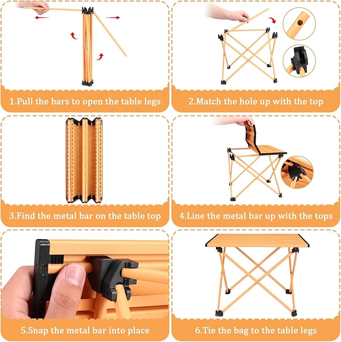 Tesouro Portable Camping Table,Folding Side Table Aluminum Top for Outdoor Cooking, Hiking, Travel, Picnic (Apricot-Small)