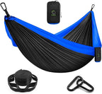 Grassman Camping Hammock Double & Single Portable Hammock with Tree Straps, Lightweight Nylon Parachute Hammocks Camping Accessories Gear for Indoor Outdoor Backpacking, Travel, Hiking, Beach