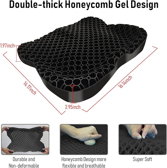 NEW-Vi Anti-Slip Kayak Seat Cushion - Double Thicken Gel Boat Cushion, Waterproof Kayak Gel Seat Cushion, Coccyx Sciatica Pain Relief, Kayak Accessories for Fishing, Kayak Fishing Accessories
