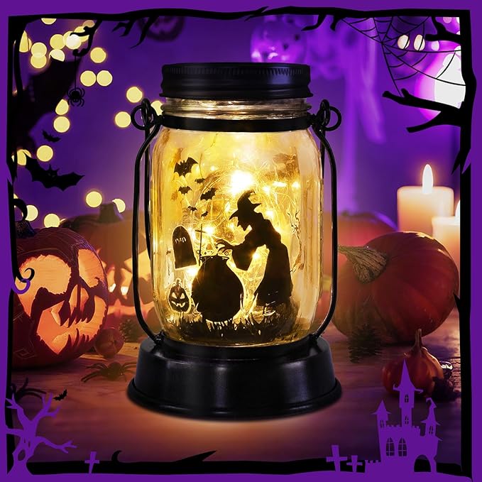 Halloween Decorations Halloween Decor Witch Solar Lanterns Witch Decorations Outdoor Lights Solar Garden for Yard, Patio,Backyard,Porch Torches Lights