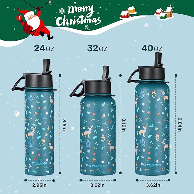 KXIAOCHEN Insulated Water Bottle, Stainless Steel Water Bottle, 2 Lids (Straw and Handle Lid),Wide Mouth Metal Water Bottles Keep Hot and Cold, Double Walled, Thermo Mug, Metal Canteen
