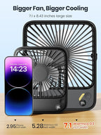 Warmco 10000mAh Portable Travel Fan 7-inch, [10-24H Runtime] Ultra-thin Digital Display Small Desk Battery Operated Fan for Camping, Office, Bedroom, Cruise Essentials 2025