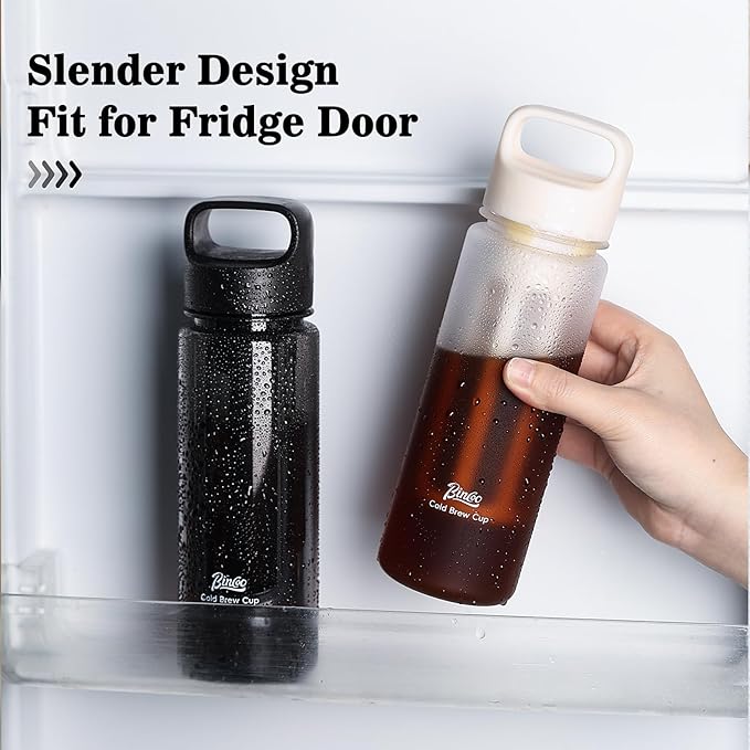 Cold Brew Coffee Maker 15oz, Iced Coffee Maker with Fine Mesh Filter,Cold Brew Travel Cup,Leakproof and Portable Lid (White)