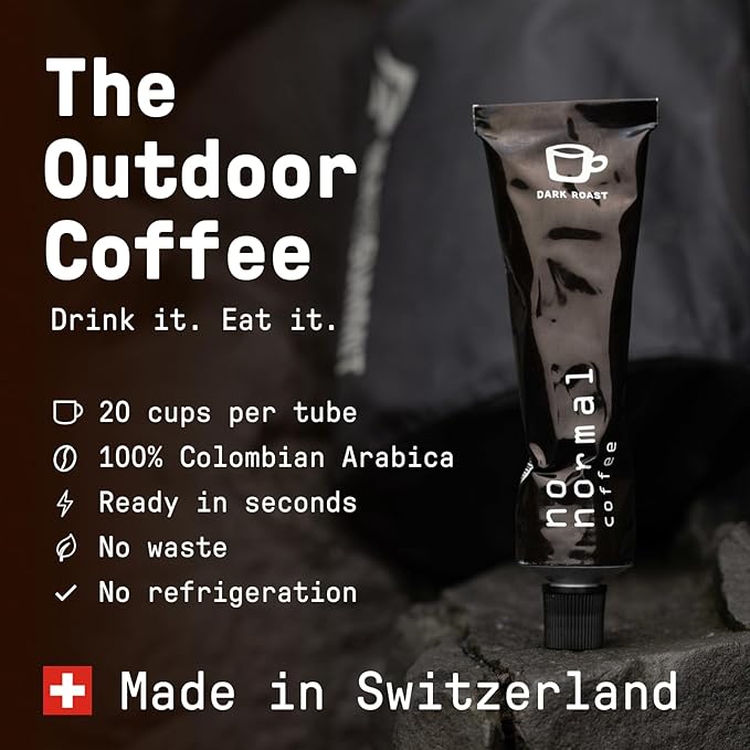 No Normal Dark Roast, Instant Coffee Paste (20 Cups) – The Outdoor Coffee – Swiss-Made, Fairtrade Arabica Beans, Liquid Concentrate Alternative- Uncomplicated, Zero Waste On-the-Go Tube- Slightly Sweetened