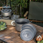 iBasingo 1.2L Titanium Soup Pot with Lid Camping Cookware with Foldable Handle Portable Lightweight Outdoor Kitchen Cooking Kit Backpacking Hiking Picnic Fishing Mountaineering Ti2106C (1 pc)