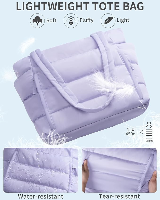 Puffer Tote Bag for Women, Lightweight Puffy Work Handbag Teacher Nurse Quilted Shoulder Bag for School Travel Gym