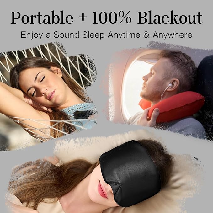 100% Mulberry Silk Sleep Mask, Complete Blackout, Adjustable Velcro Strap, Nasal Wing Design, Large Size, No Eye Cups, Perfect for Side Sleepers, Unisex (Black)