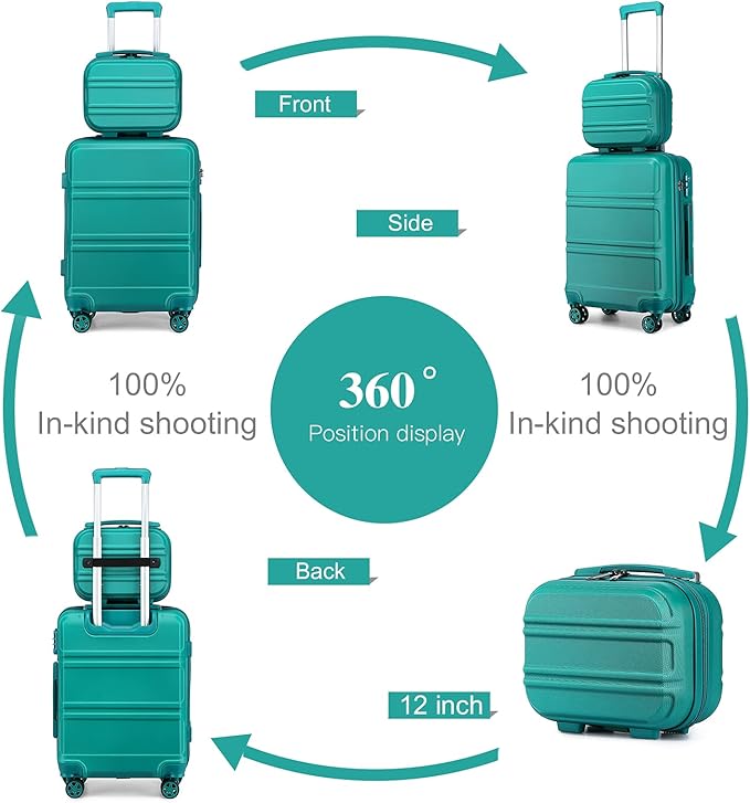 Kono Carry On Luggage Set Lightweight Airline Approved Carry On Suitcase with TSA Lock Spinner Wheels Durable Luggage Hardside Turquoise