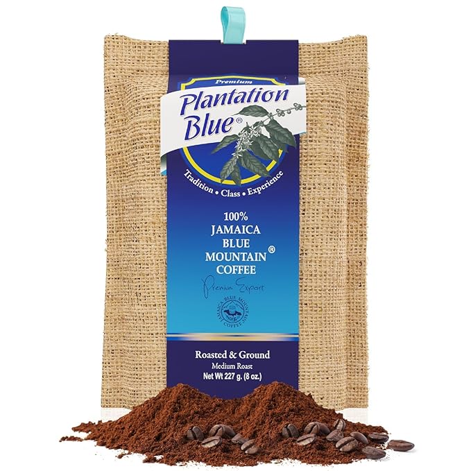 PREMIUM PLANTATION BLUE TRADITION CLASS EXPERIENCE 100% Blue Mountain Coffee Jamaica, Medium Roasted & Ground (8oz)