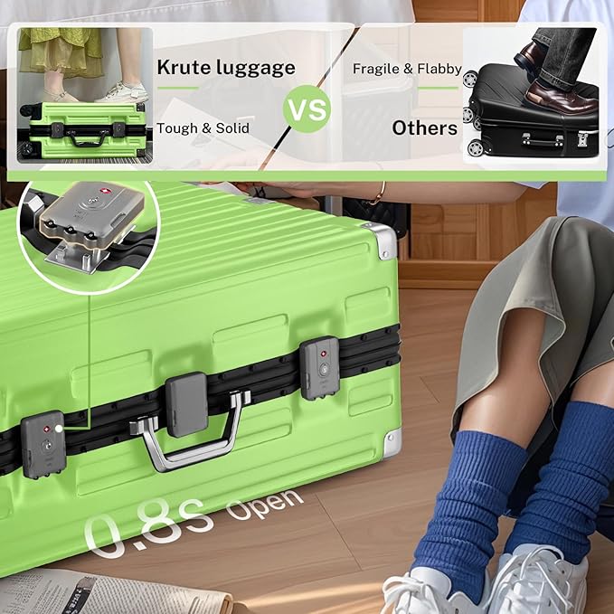 Krute Luggage 28 Inch Aluminum Frame Luggages TSA Lock No Zipper Checked Suitcase with Spinner Wheels Hardshell Lightweight PC+ABS Large Suit Case