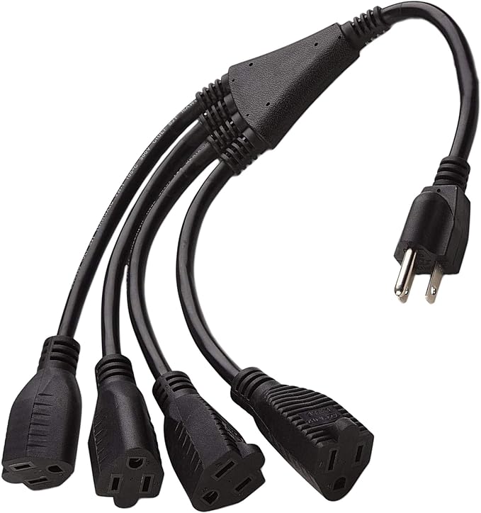 4 Way Power Splitter - 1 to 4 Extension Cord Splitter, 1.5' Short Extension Cord UL Listed, Outlet Splitter 3 Prong, Power Strip Outlet Plug, Y Style Extension Cord Black, SJT 16 AWG Luxury Office (3)