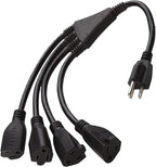 4 Way Power Splitter - 1 to 4 Extension Cord Splitter, 1.5' Short Extension Cord UL Listed, Outlet Splitter 3 Prong, Power Strip Outlet Plug, Y Style Extension Cord Black, SJT 16 AWG Luxury Office (3)