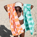 Dock & Bay Beach Towel - Quick Dry, Sand Free - Compact, Lightweight - 100% Recycled - Includes Bag - Check Mate - Extra Large (200x90cm, 78x35)