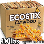 Eco-Stix Fatwood Fire Starter Kindling Firewood Sticks Bulk Packaged Firestarters 100% All Natural Resin Ocote Pine 10 Lbs