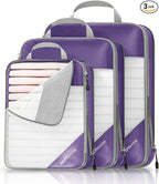 Compression Packing Cubes 3 Set, Compressible Space-Saving Packing Cubes for Travel - Compression Bags, Luggage Organizer, Travel Essentials for Women, Purple