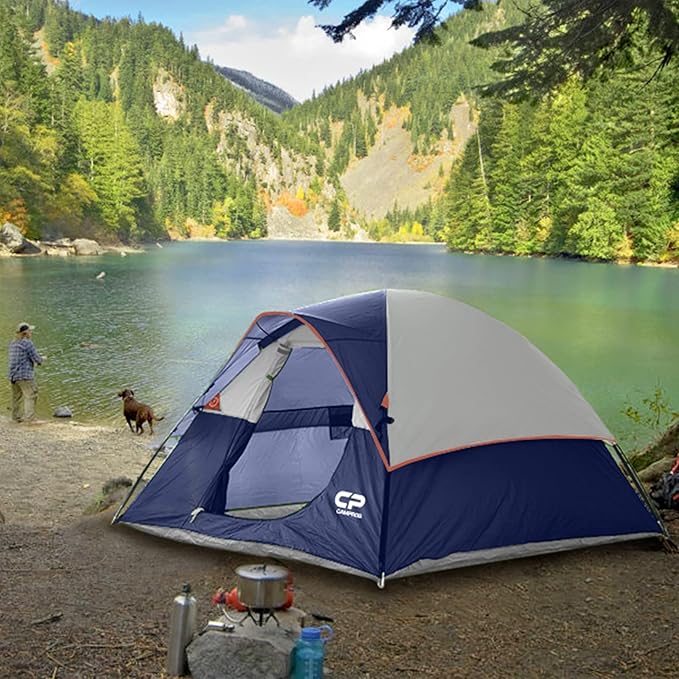 CAMPROS Tent-3-Person-Camping-Tents, Waterproof Windproof Backpacking Tent with Top Rainfly, Easy Set up Small Lightweight Tents, for All Seasons Hiking Beach Outdoor with 3 Mesh Windows