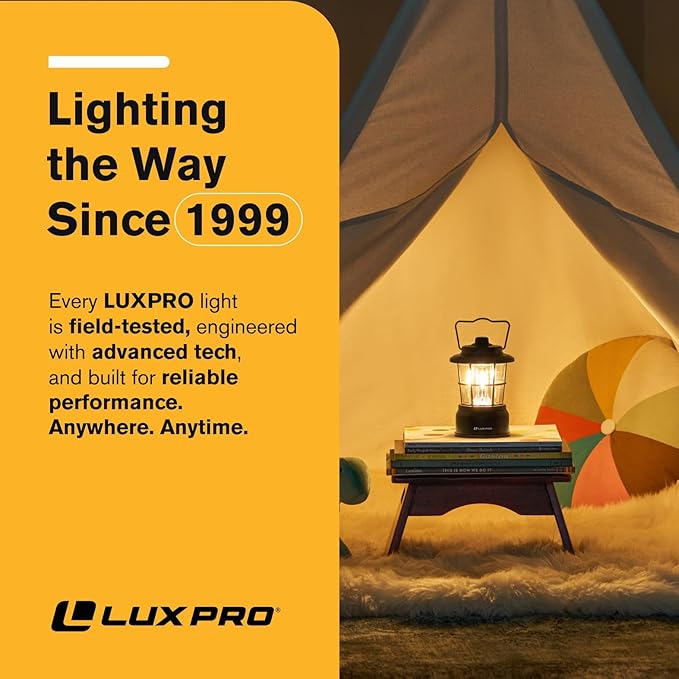 LUXPRO Retro LED Lantern - Battery-Powered Emergency Lantern - Water Resistant - Bright LED Lamp for Indoor & Outdoor Use - Use for Tents, Hiking or Hurricane Prep (Blac, Pack of 1)