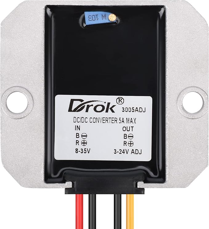 DROK Voltage Regulator 2pcs, DC to DC Buck Converter Adjustable 8-35V to 3-24V 5A, 24V to 12V Step Down Converter 12V Power Supply