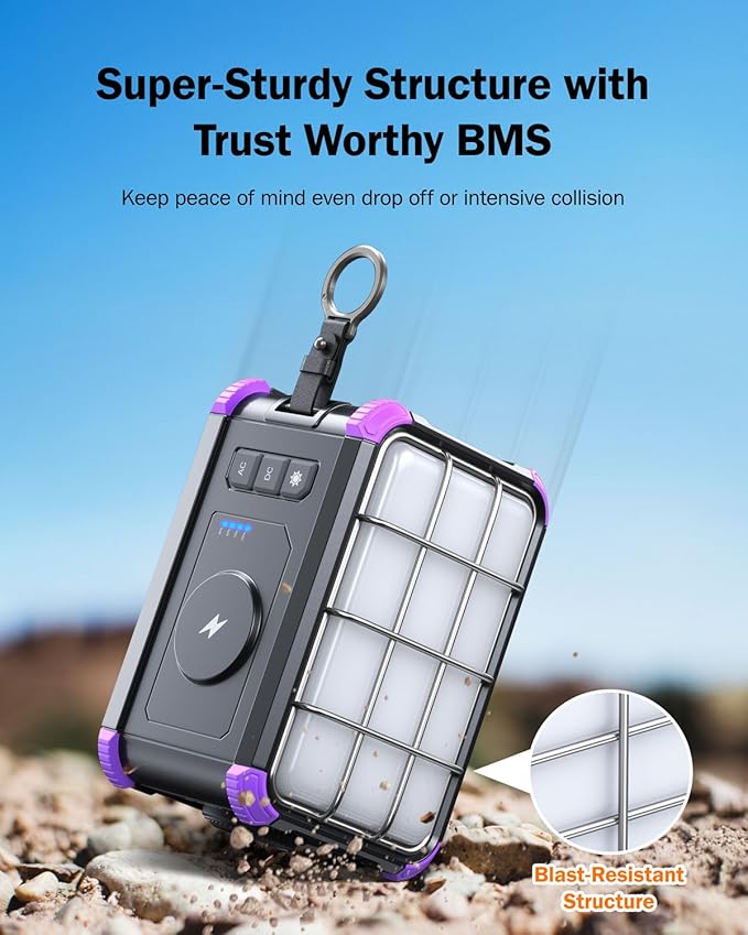 BROWEY Portable Power Station 153Wh Small Solar Generator with Hand Crank 120V 150W AC Outlet Lithium Battery Power Bank, Wireless Charging Emergency Charger for Outdoor Camping Travel Home Backup