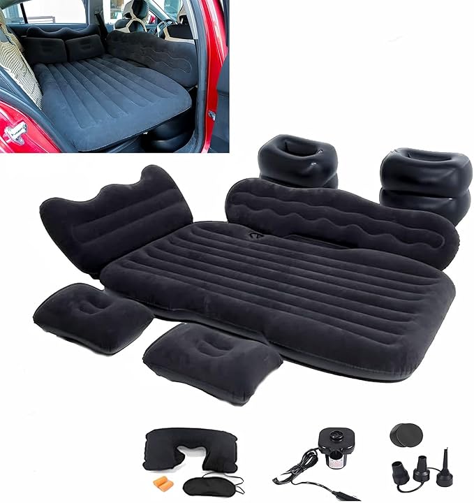 Inflatable Car Air Mattress Back Seat Bed with Air Pump,Portable Thickened Car Travel Camping Sleeping Air Mattress Blow Up Bed for Car Universal SUV