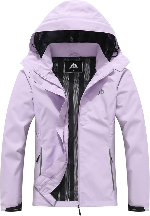 MOERDENG Women's Waterproof Rain Jacket Lightweight Raincoat Hooded Hiking Jacket Softshell Windbreaker