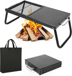 Folding Campfire Grill,Enameled Coating Grate, Heavy Duty Camp Grill Grate, Portable Camping Grates Over Fire Pit, Campfire Grill Cooking Equipment with Carrying Bag for Outdoor Cooking
