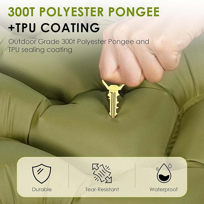 Self Inflating Sleeping Pad for Camping, Portable 4" Extra-Thick Camping Cots for Adults with Pillows & Built-in Foot Pump, Ultralight Camping Mattress for Tent Hiking Essentials Gear (Green, Single)