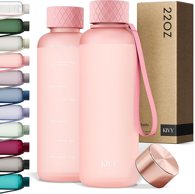 KIVY Slim Water Bottle 22oz [Lightweight & Shatterproof] - Reusable Tritan Water Bottle - Leak Proof Bottle for Women & Men - Water bottle no straw - Dishwasher Safe Water Bottle BPA Free - Pink