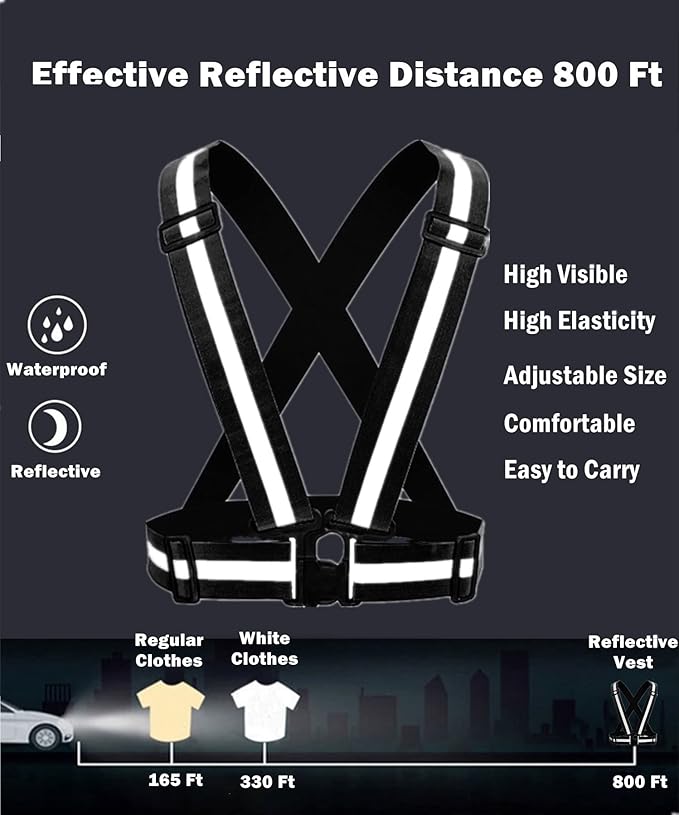 Reflective Running Gear Reflective Vest & Reflective Armband & Reflective Belt 3 Pcs Set, High Visibility Reflective Gear Night Cycling Walking Safety Vest Straps for Men Women Kids