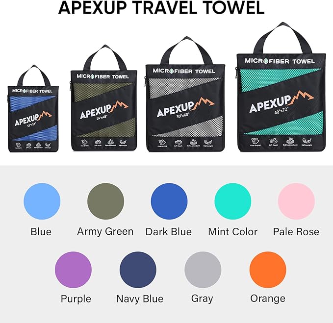 APEXUP Microfiber Travel Towel, Ultra Absorbent Quick Dry Towels, Lightweight Gym Sports Camping Towel for Workout, Yoga, Beach, Shower, Swimming (48"×24", Dark Blue)
