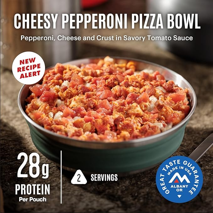 Mountain House Cheesy Pepperoni Pizza Bowl FreezeDried Food for Camping, 12 Servings, 30Year ShelfLife