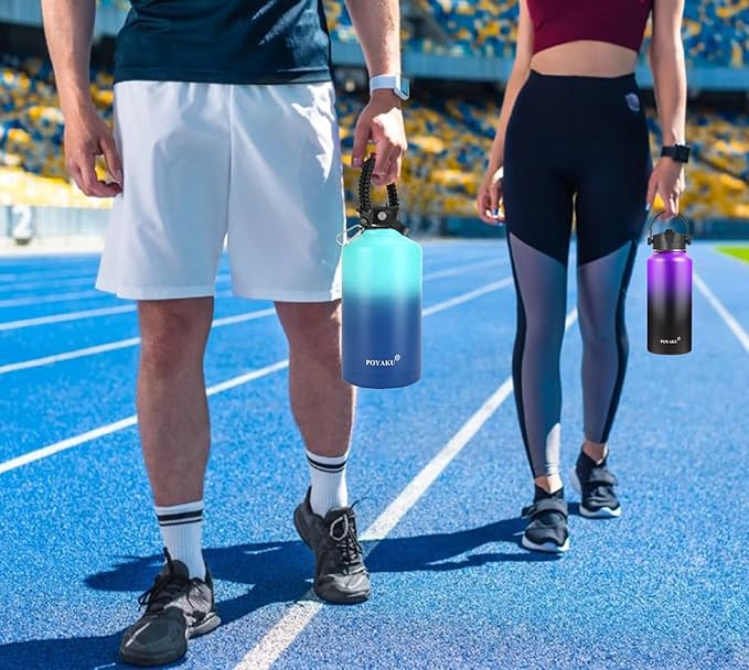 Water Bottle Insulated 32oz 40oz 64oz 128oz Straw Lid Spout Lid & 3 Lids, Leak Proof, Vacuum Insulated,Stainless Steel Water Bottle Wide Mouth for Sports, Gym or Office