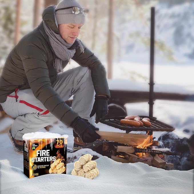 70 pcs Fire Starter - Natural Fire Starters for Fireplace, Pellet Stove & Wood, Campfires, BBQ, Pizza Oven, Fire Pit, Smoker - Fire Starters for Grill, Charcoal Fire Starter for Grill