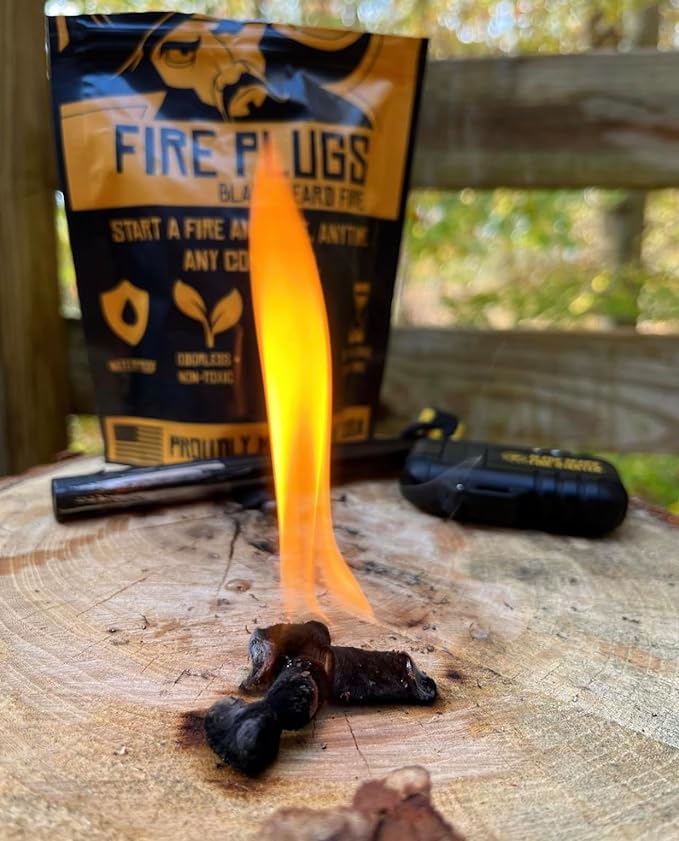 Black Beard Fire Plugs (50 Plugs) | 100% Weatherproof Fire Starter for Campfires | Can Light 50+ Fires | Extra Long Burn Time | 30 Yr Shelf Life for Emergency Survival Kits | Made in USA, Yellow