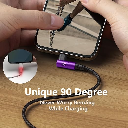 10ft iPhone Charger Cable,3Pack 90 Degree Charging Cable, [Apple MFi Certified] Long Lightning Cable Fast Charging Cord Compatible for iPhone 14/13/12/11/Pro/Max/Mini/X/Plus/8/7/6/Plus/ - Purple