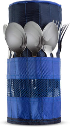 13 Piece Stainless Steel Family Cutlery Picnic Utensil Set with Travel Case for Camping | Hiking | BBQs - Includes Forks | Spoons | Knifes | Chopstick, Plus Nylon Commuter Case (Dark Blue)