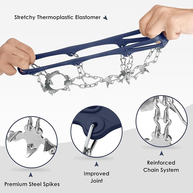 Crampons Ice Cleats Traction Snow Grips for Boots Shoes Women Men Anti Slip 19 Stainless Steel Spikes Safe Protect for Hiking Fishing Walking Climbing Mountaineering