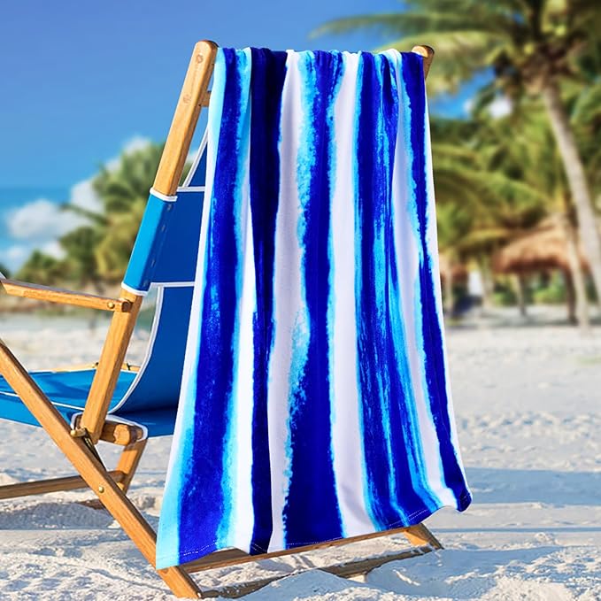 2 Packs Oversized Beach Towel Set Extra Large Big XL Pool Camping Swim Clearance Towels 36x72 Soft Blanket Cruise Essentials Accessories Must Haves Vacation Necessities Adult Blue Stripe Flower